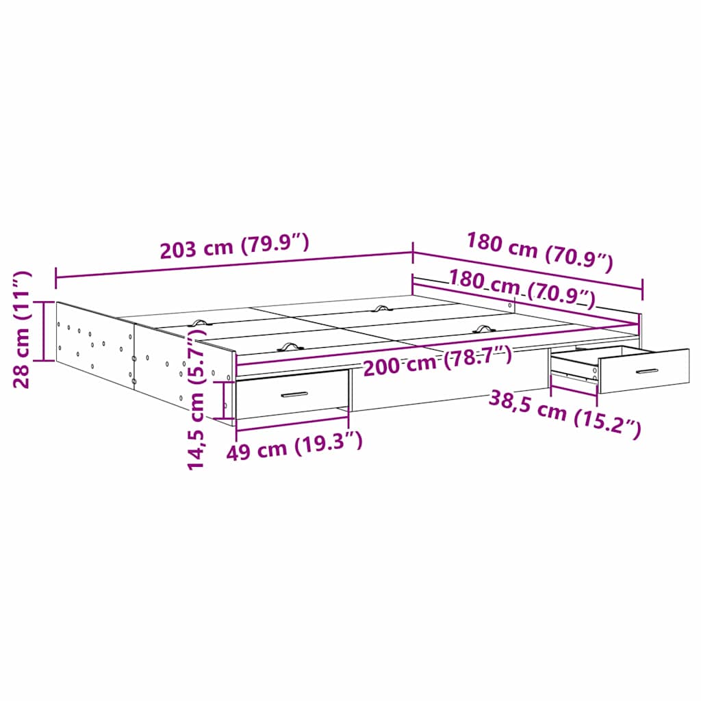 Storage Bed Frame Grey Sonoma 180 x 200 cm Engineered Wood