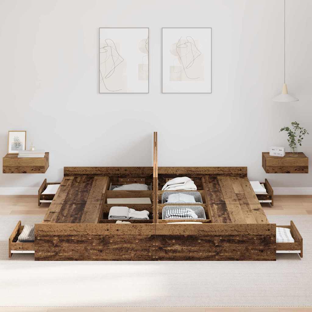 Storage Bed Frame Old Wood 180 x 200 cm Engineered Wood
