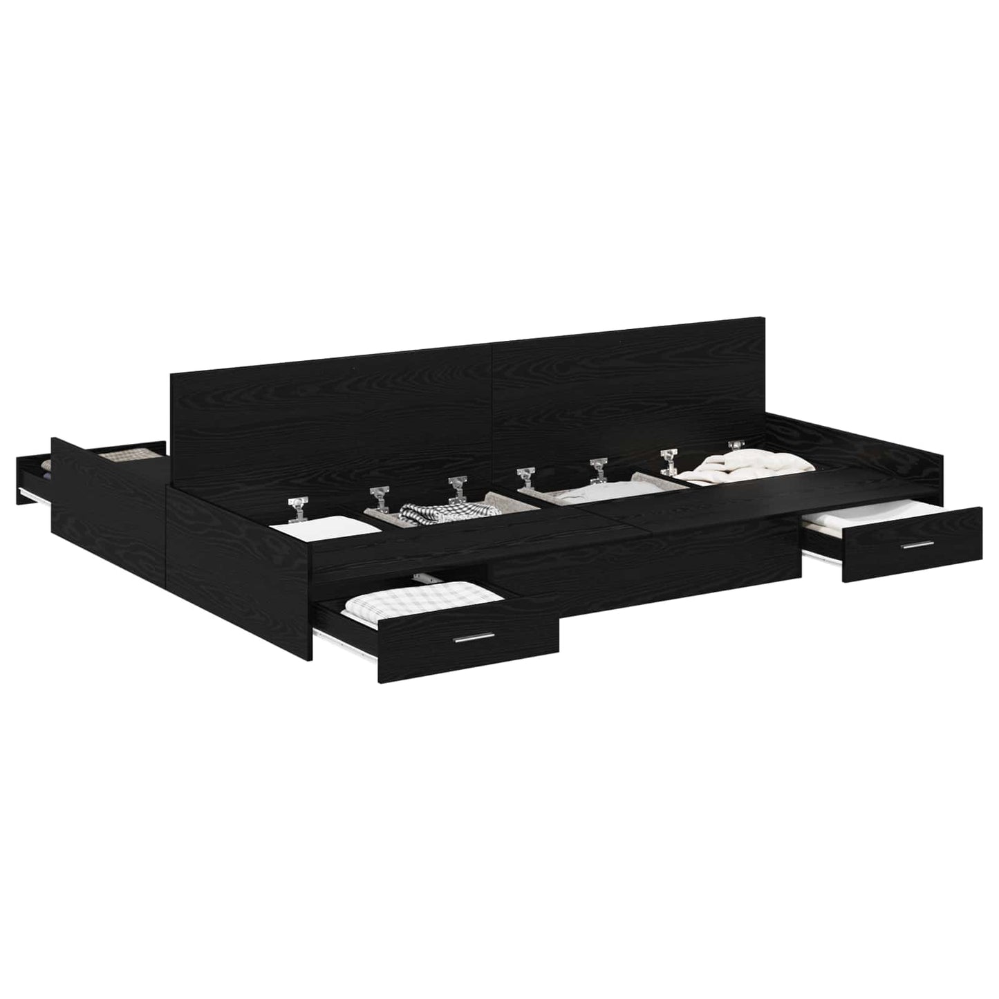 Storage Bed Frame Black Oak 160 x 200 cm Engineered Wood