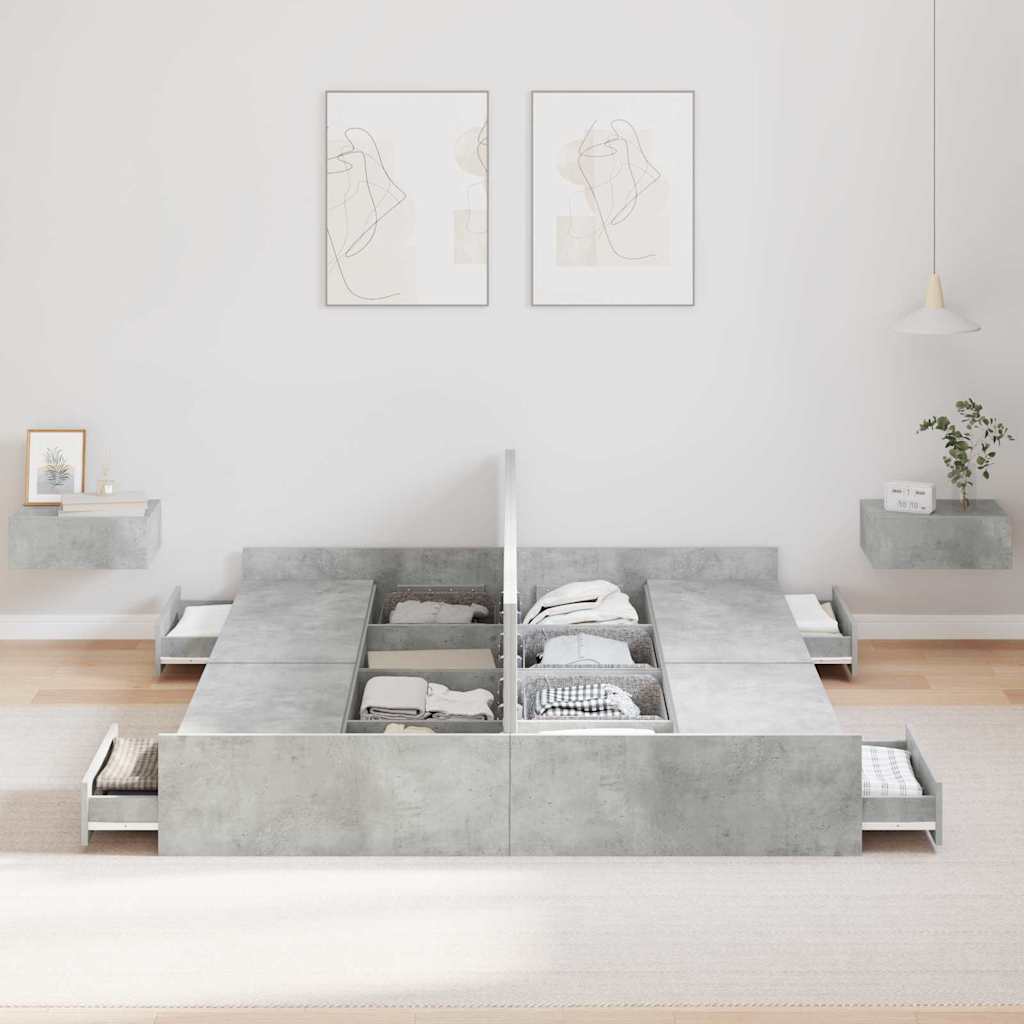 Storage Bed Frame Concrete Grey 160 x 200 cm Engineered Wood
