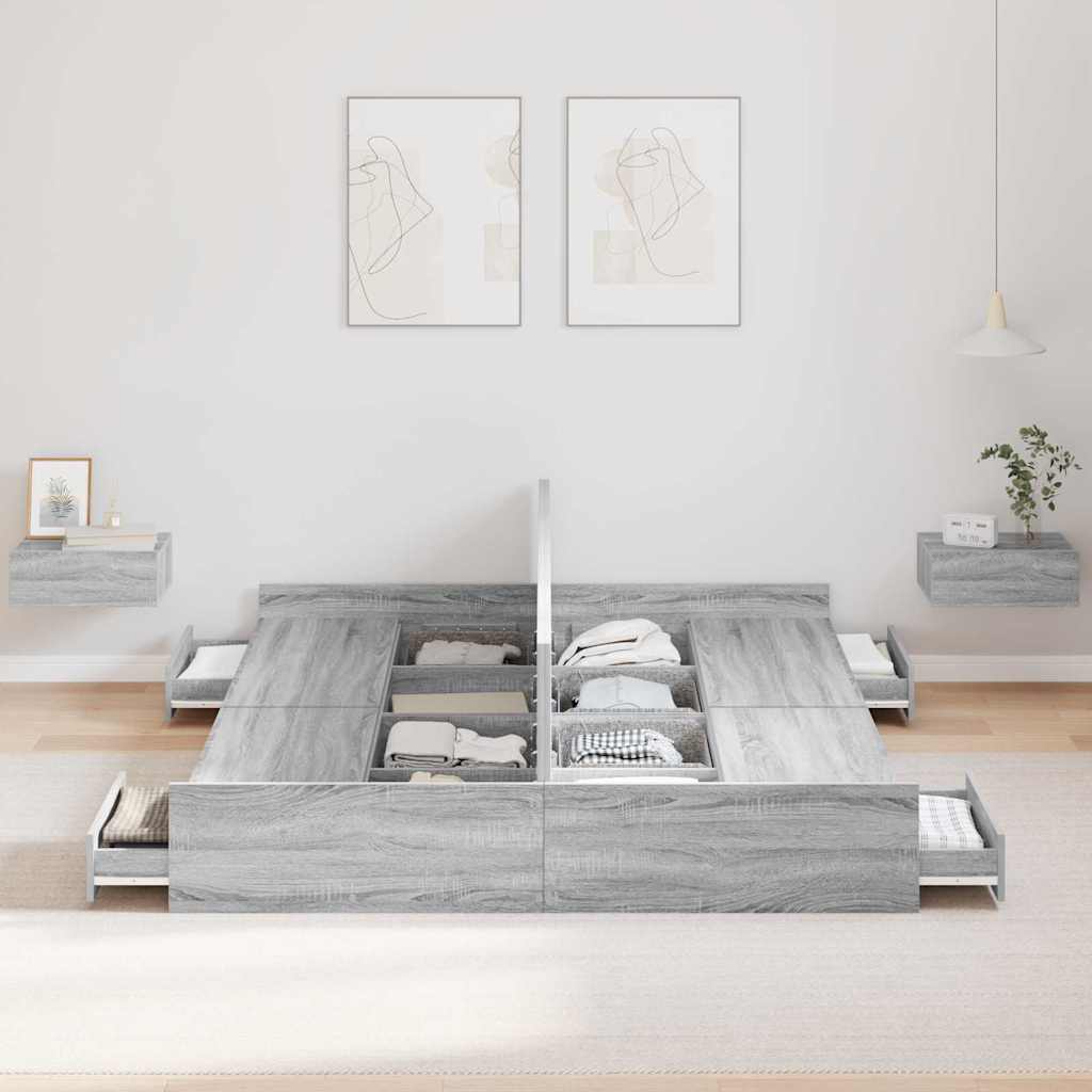 Storage Bed Frame Grey Sonoma 160 x 200 cm Engineered Wood