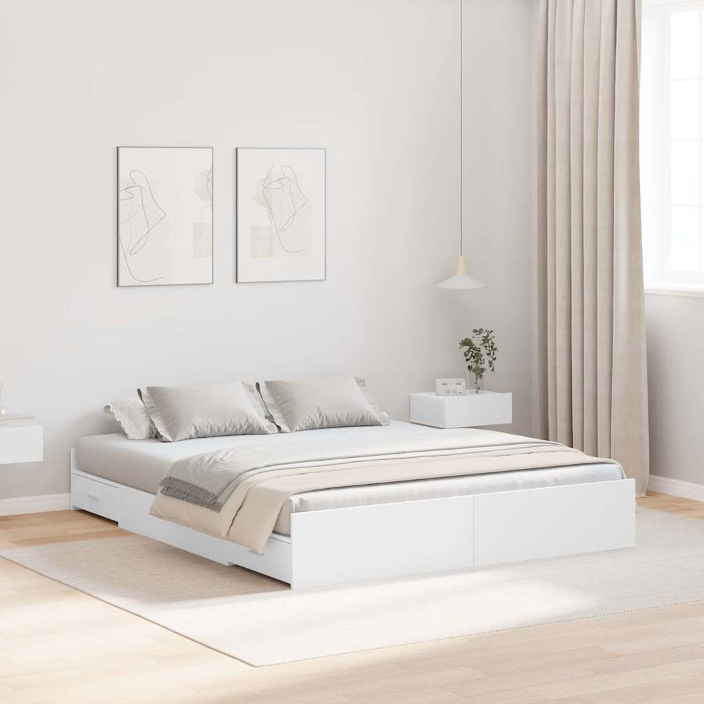Storage Bed Frame White 150 x 200 cm Engineered Wood