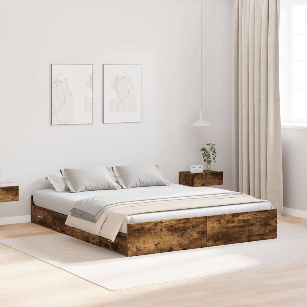 Storage Bed Frame Smoked Oak 150 x 200 cm Engineered Wood