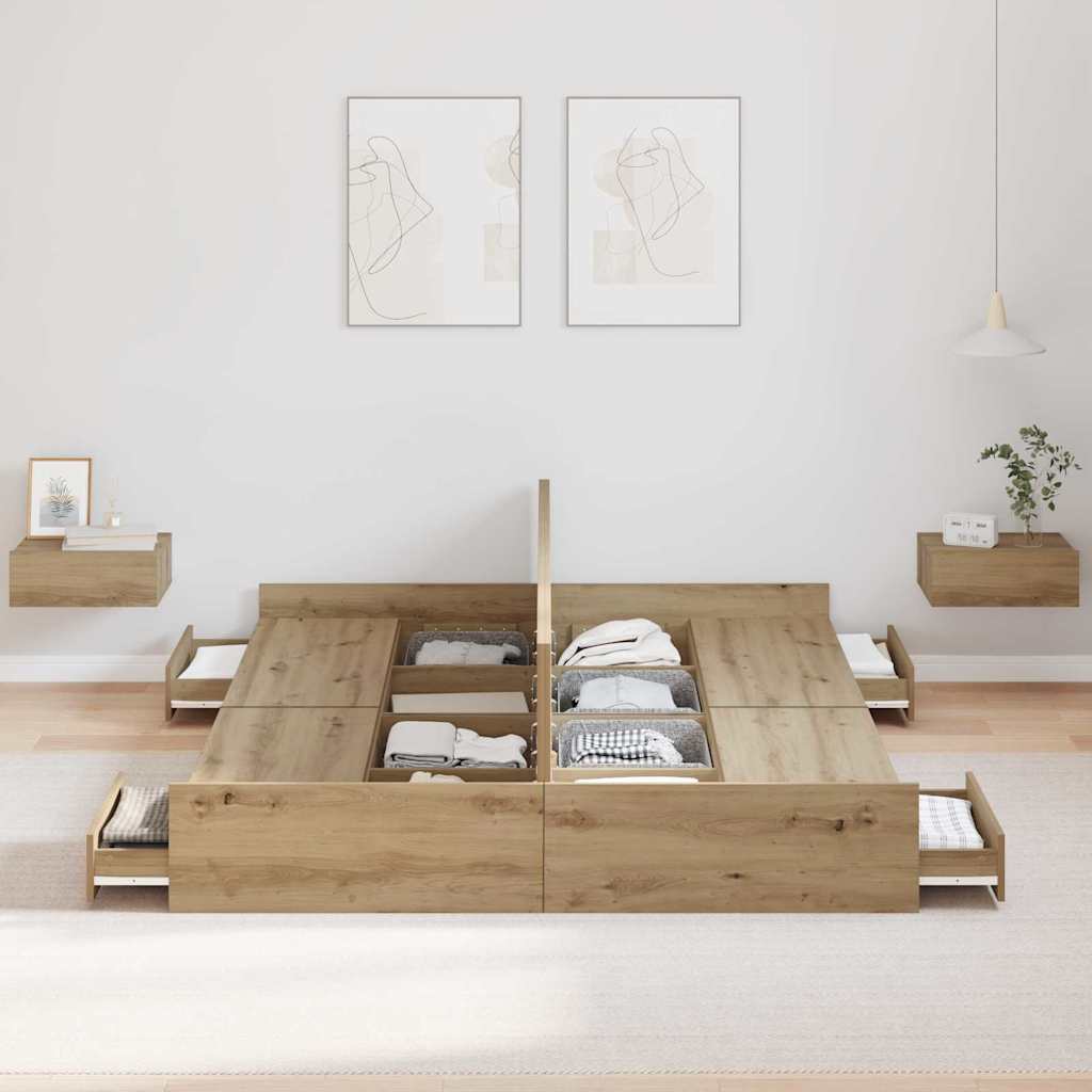 Storage Bed Frame Artisan Oak 150 x 200 cm Engineered Wood