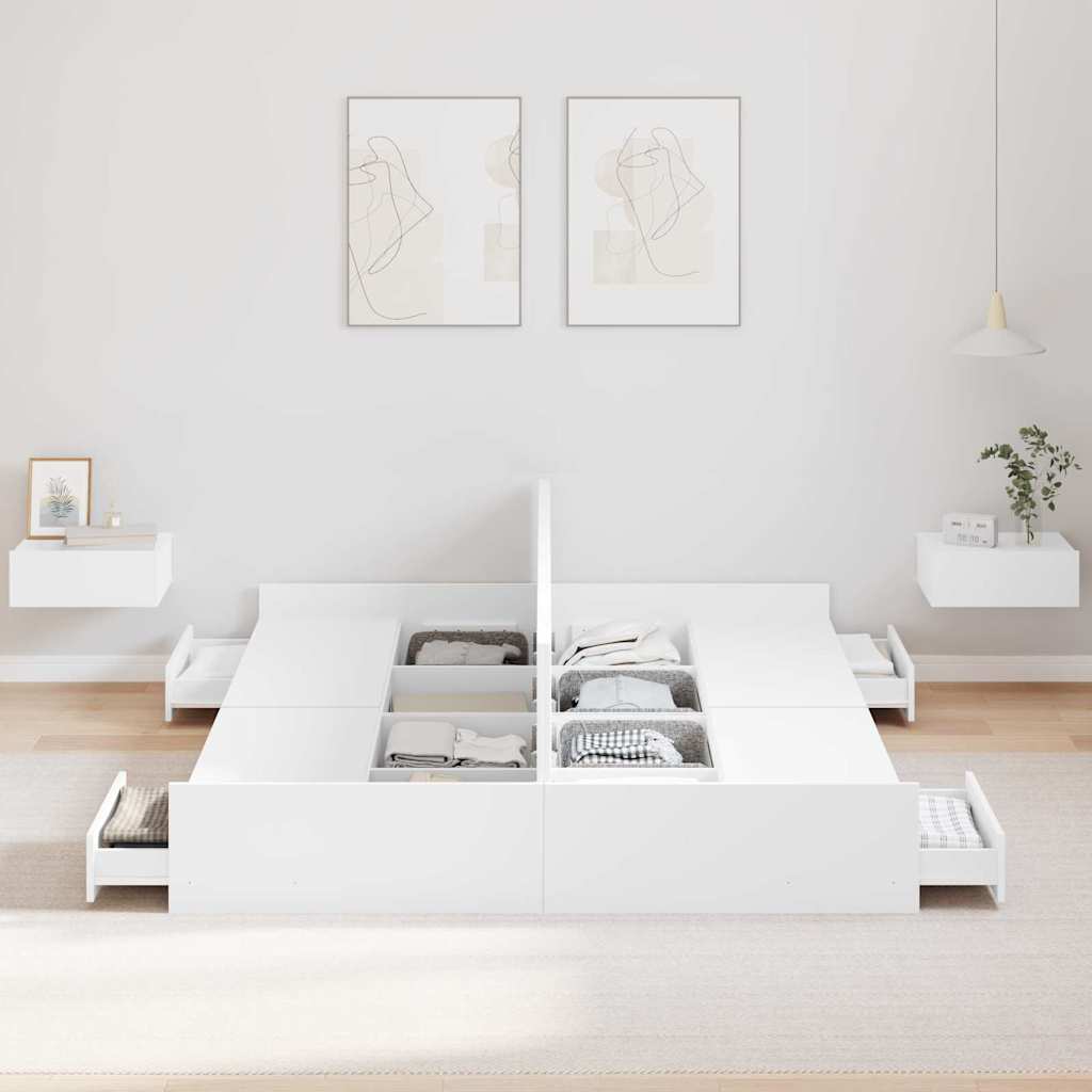 Storage Bed Frame White 140 x 200 cm Engineered Wood