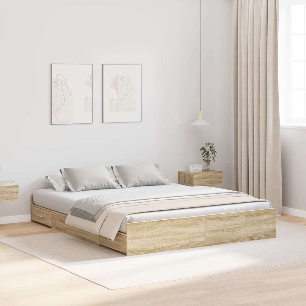 Storage Bed Frame Sonoma Oak 140 x 200 cm Engineered Wood