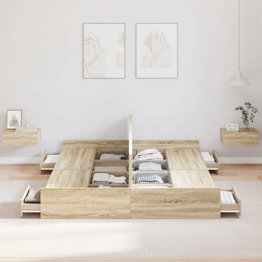 Storage Bed Frame Sonoma Oak 140 x 200 cm Engineered Wood