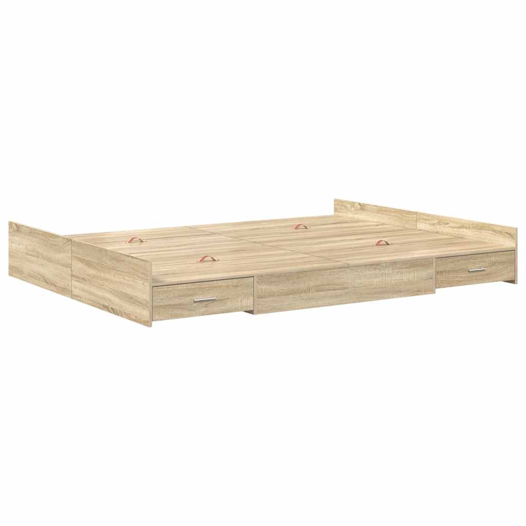 Storage Bed Frame Sonoma Oak 140 x 200 cm Engineered Wood