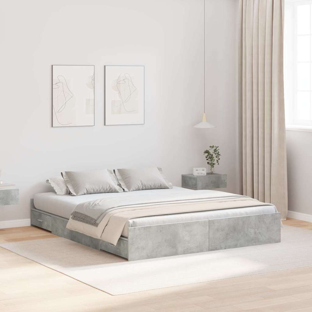 Storage Bed Frame Concrete Grey 140 x 200 cm Engineered Wood