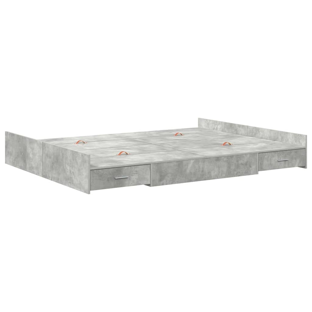 Storage Bed Frame Concrete Grey 140 x 200 cm Engineered Wood