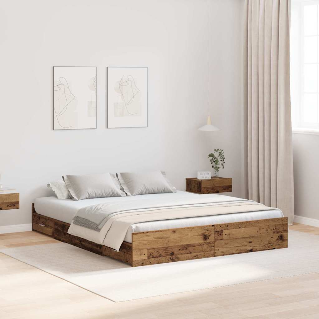 Storage Bed Frame Old Wood 140 x 200 cm Engineered Wood