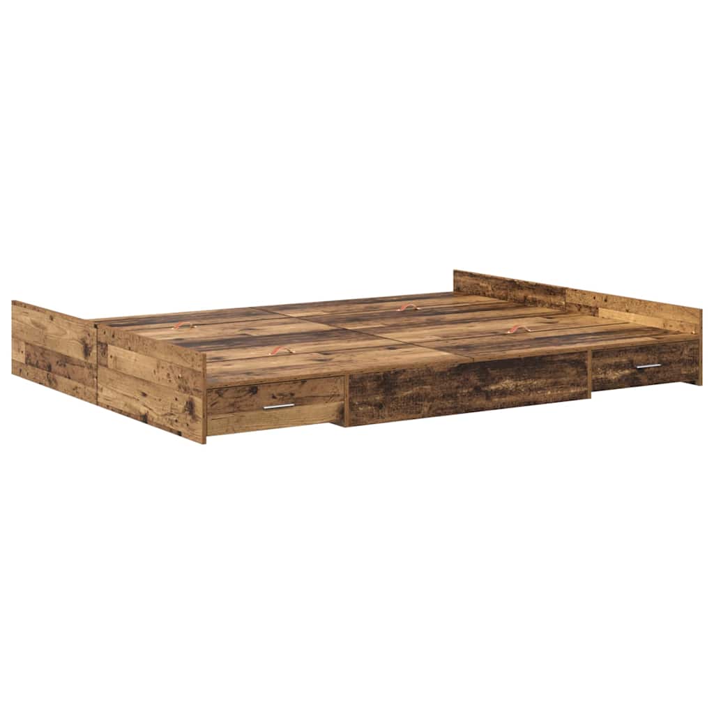Storage Bed Frame Old Wood 140 x 200 cm Engineered Wood