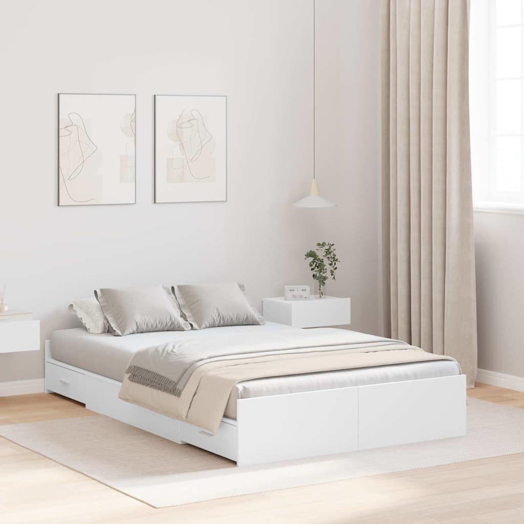 Storage Bed Frame White 120 x 200 cm Engineered Wood