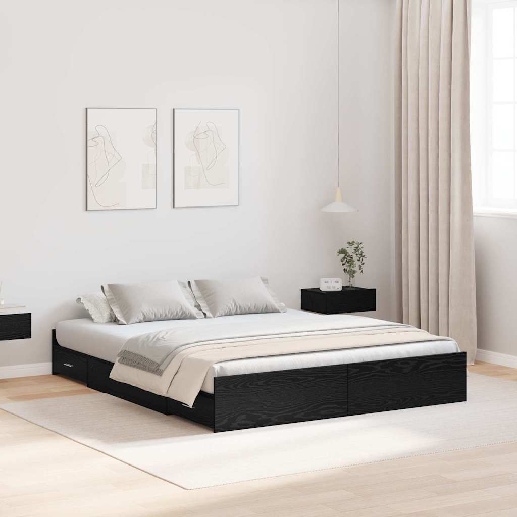 Storage Bed Frame Black Oak 140 x 190 cm Engineered Wood