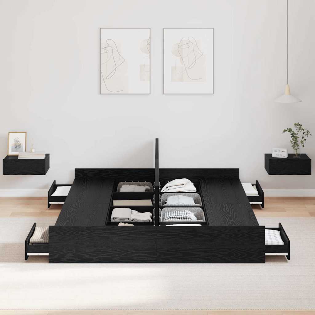 Storage Bed Frame Black Oak 140 x 190 cm Engineered Wood