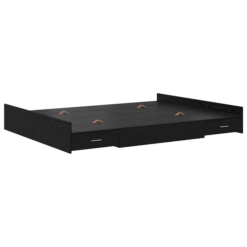 Storage Bed Frame Black Oak 140 x 190 cm Engineered Wood
