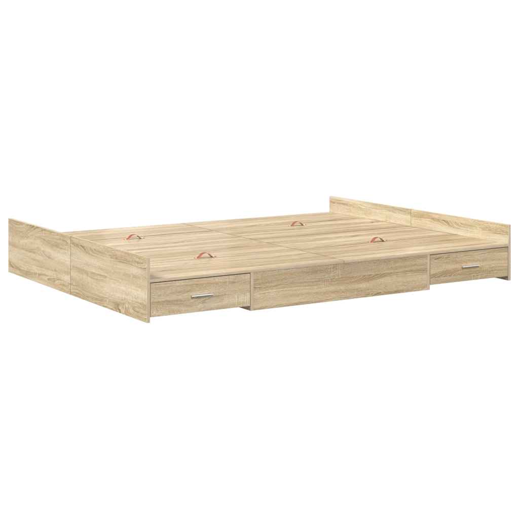 Storage Bed Frame Sonoma Oak 140 x 190 cm Engineered Wood