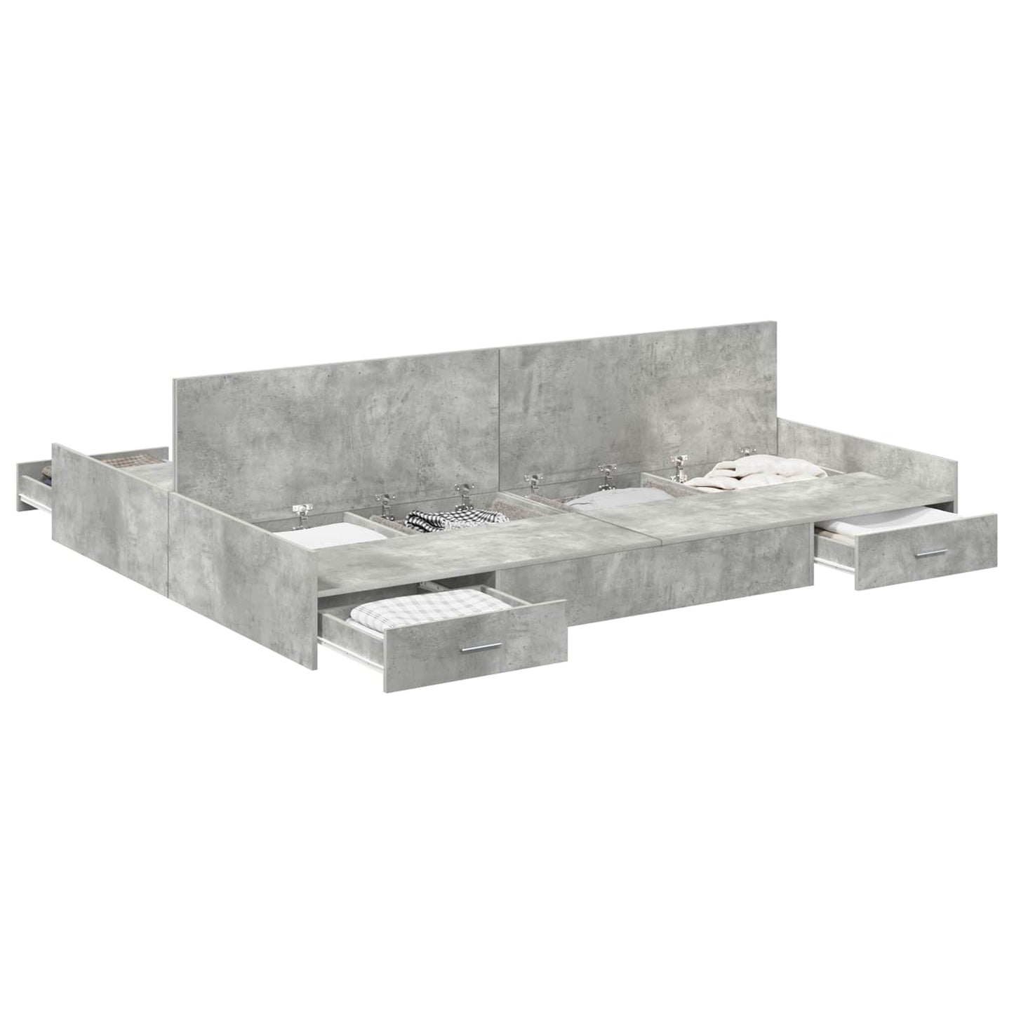 Storage Bed Frame Concrete Grey 140 x 190 cm Engineered Wood