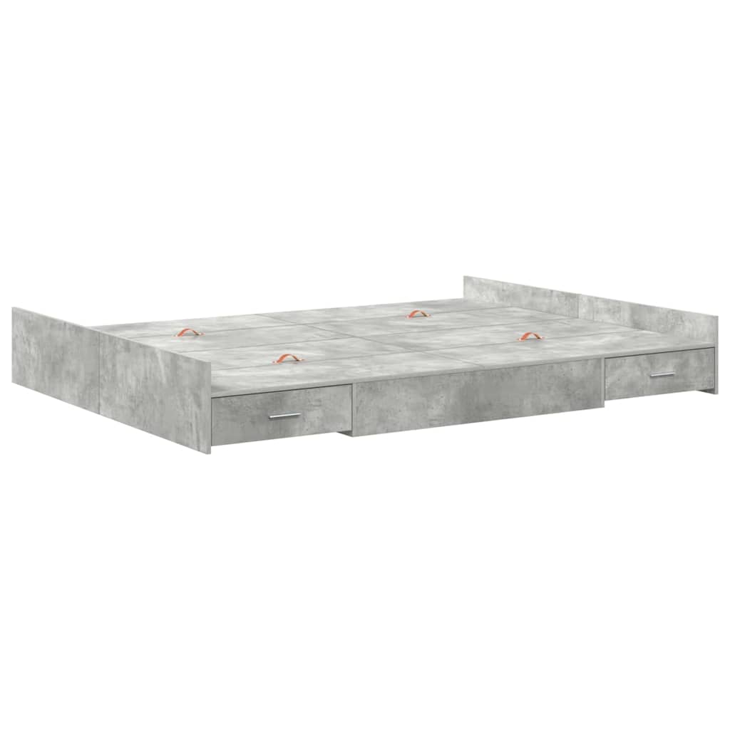 Storage Bed Frame Concrete Grey 140 x 190 cm Engineered Wood