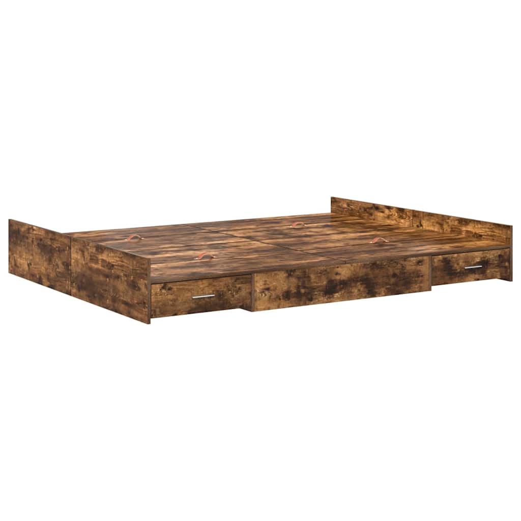 Storage Bed Frame Smoked Oak 140 x 190 cm Engineered Wood