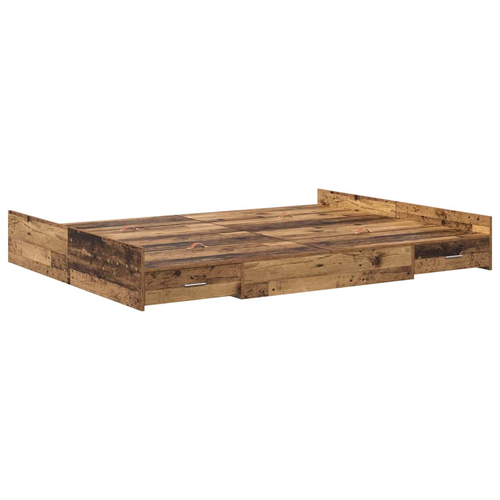 Storage Bed Frame Old Wood 140 x 190 cm Engineered Wood