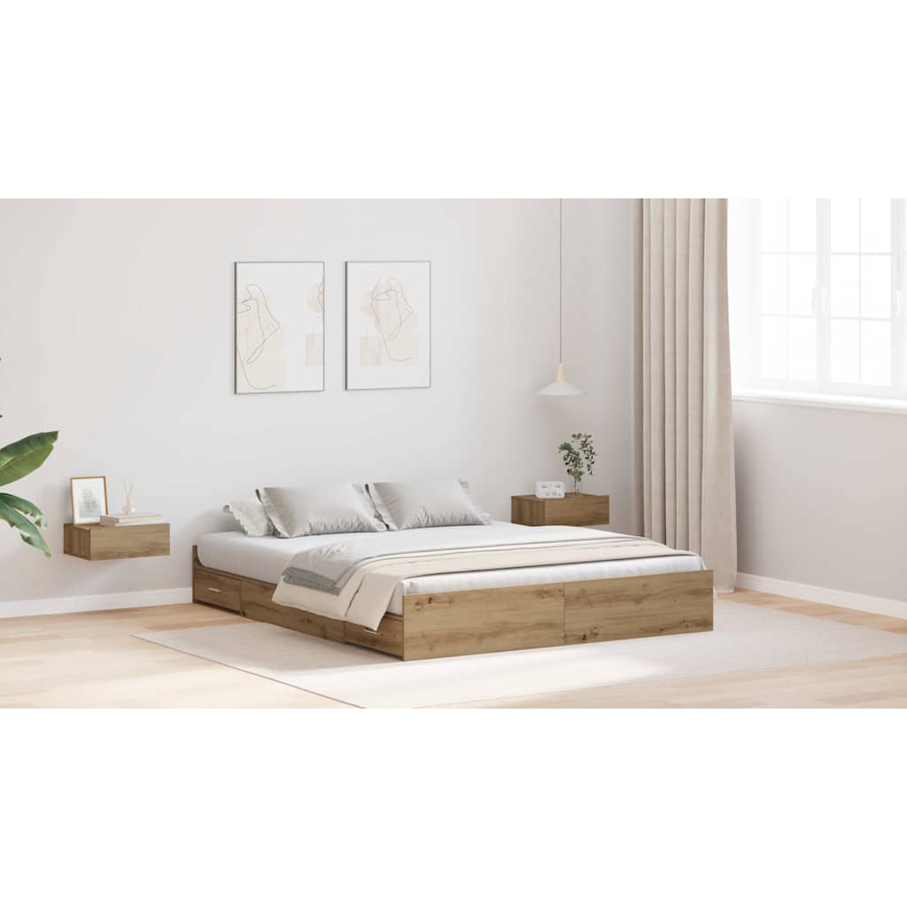 Storage Bed Frame Artisan Oak 140 x 190 cm Engineered Wood