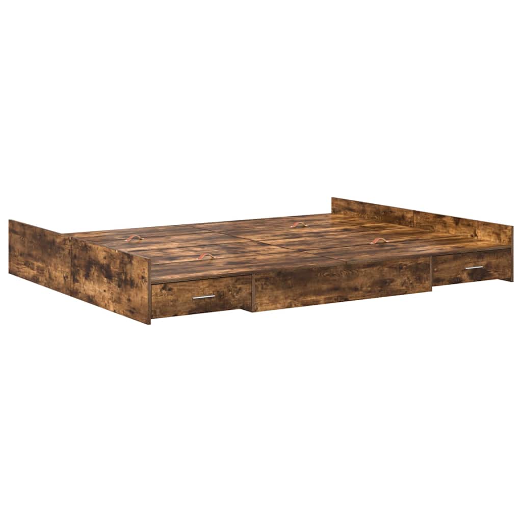Storage Bed Frame Smoked Oak 135 x 190 cm Engineered Wood