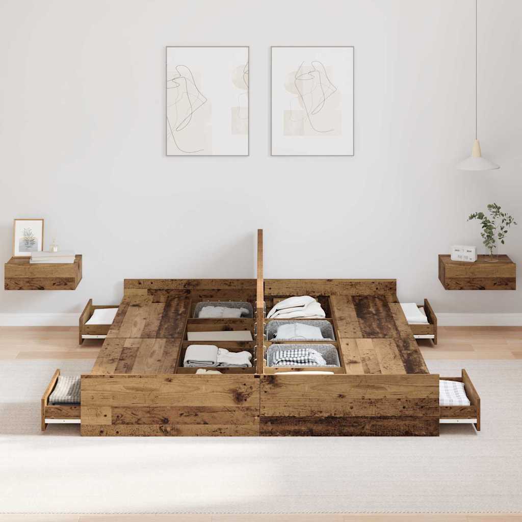 Storage Bed Frame Old Wood 135 x 190 cm Engineered Wood