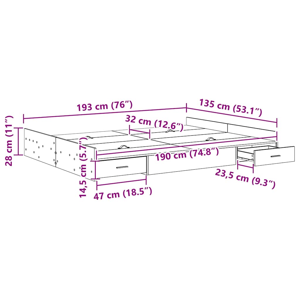 Storage Bed Frame Old Wood 135 x 190 cm Engineered Wood