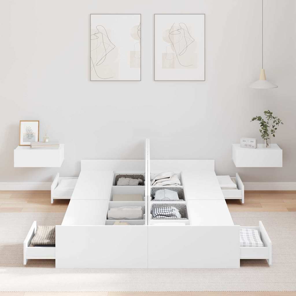 Storage Bed Frame White 120 x 190 cm Engineered Wood
