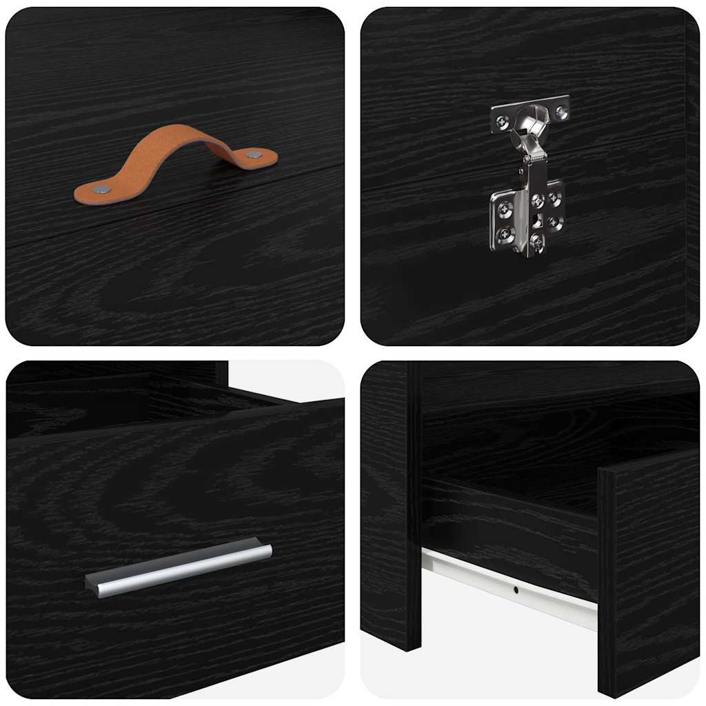 Storage Bed Frame Black Oak 120 x 190 cm Engineered Wood