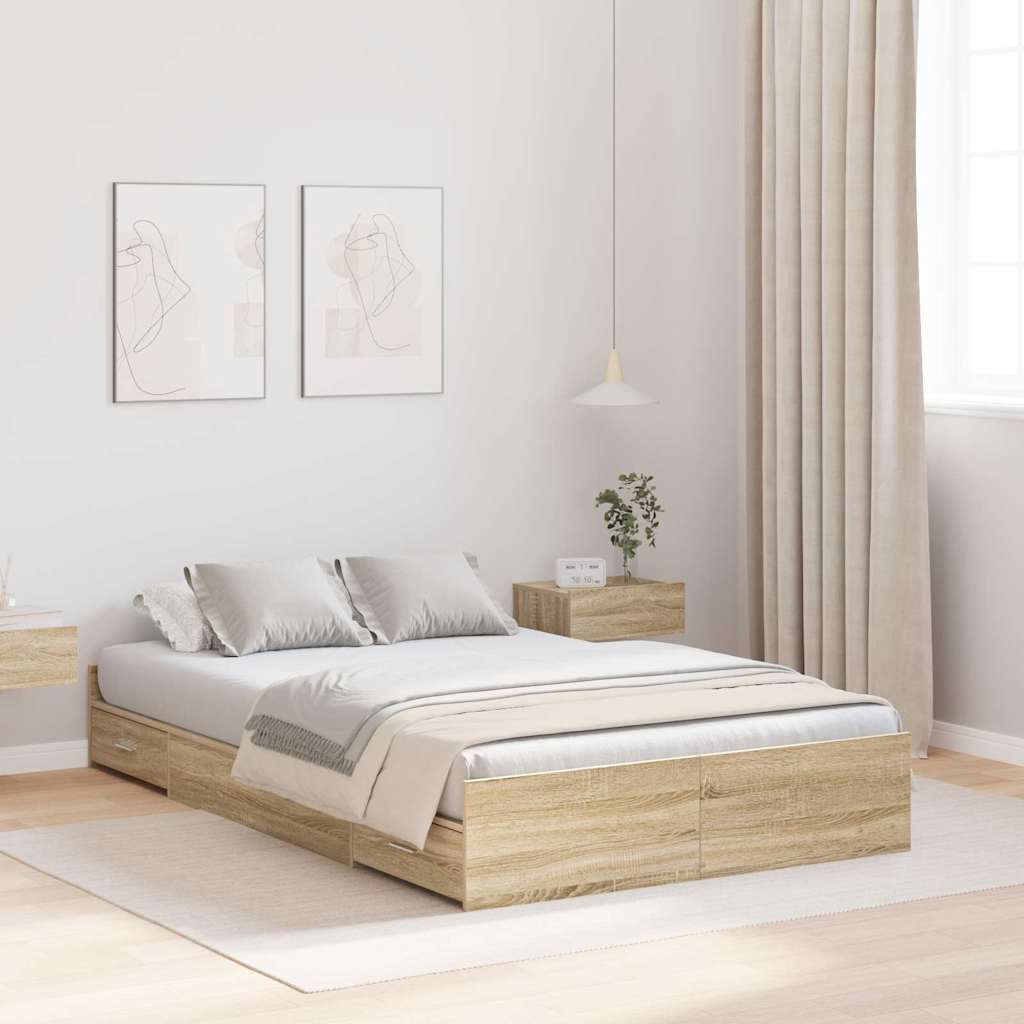 Storage Bed Frame Sonoma Oak 120 x 190 cm Engineered Wood