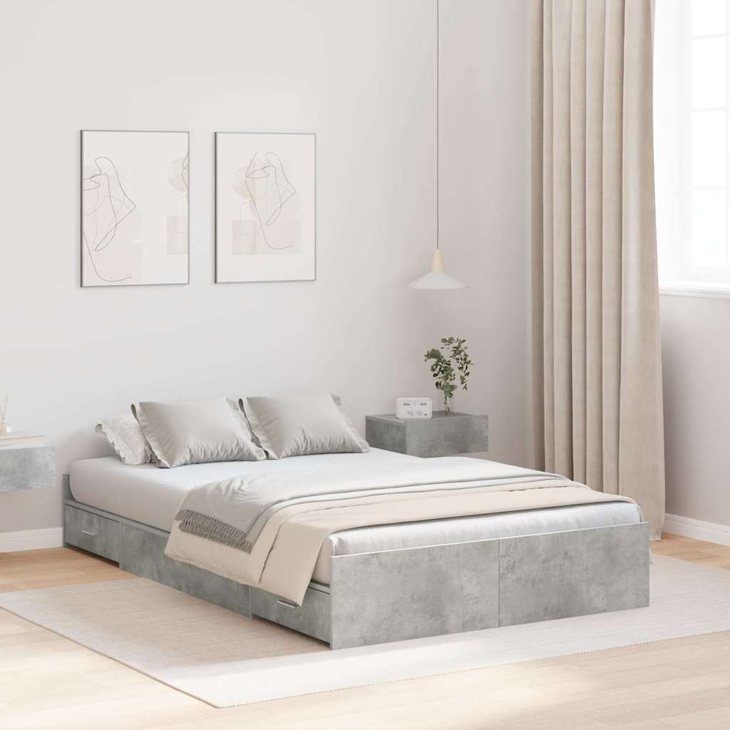 Storage Bed Frame Concrete Grey 120 x 190 cm Engineered Wood