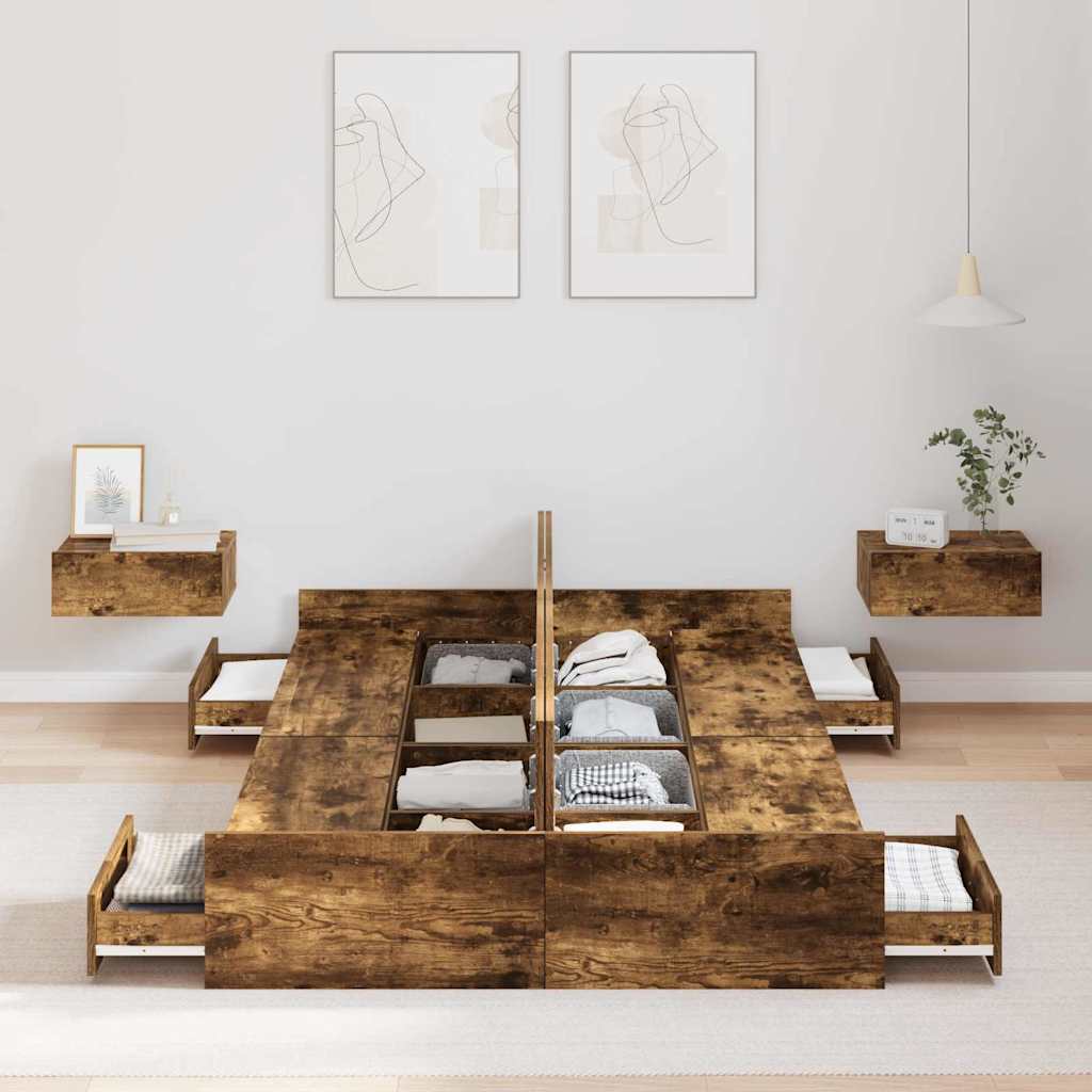 Storage Bed Frame Smoked Oak 120 x 190 cm Engineered Wood