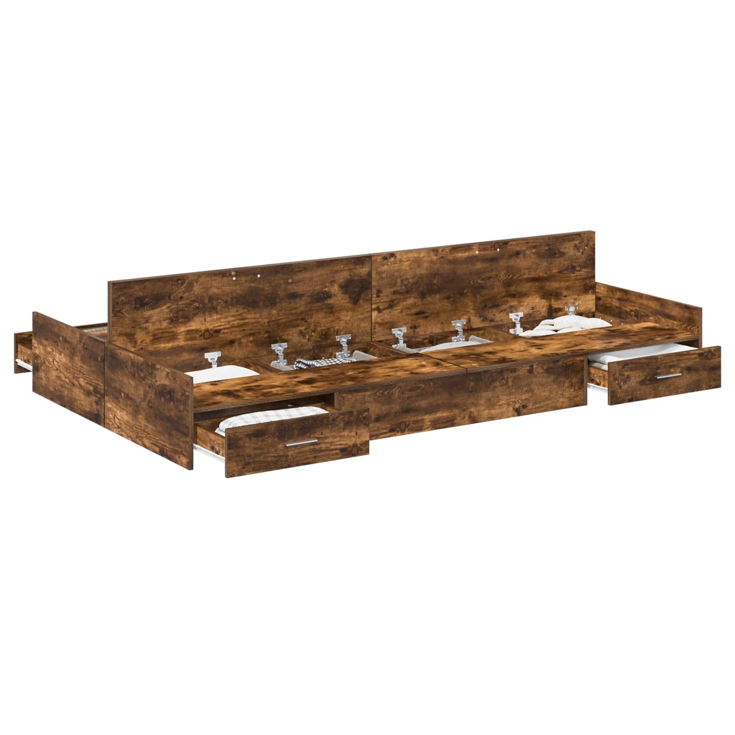 Storage Bed Frame Smoked Oak 120 x 190 cm Engineered Wood