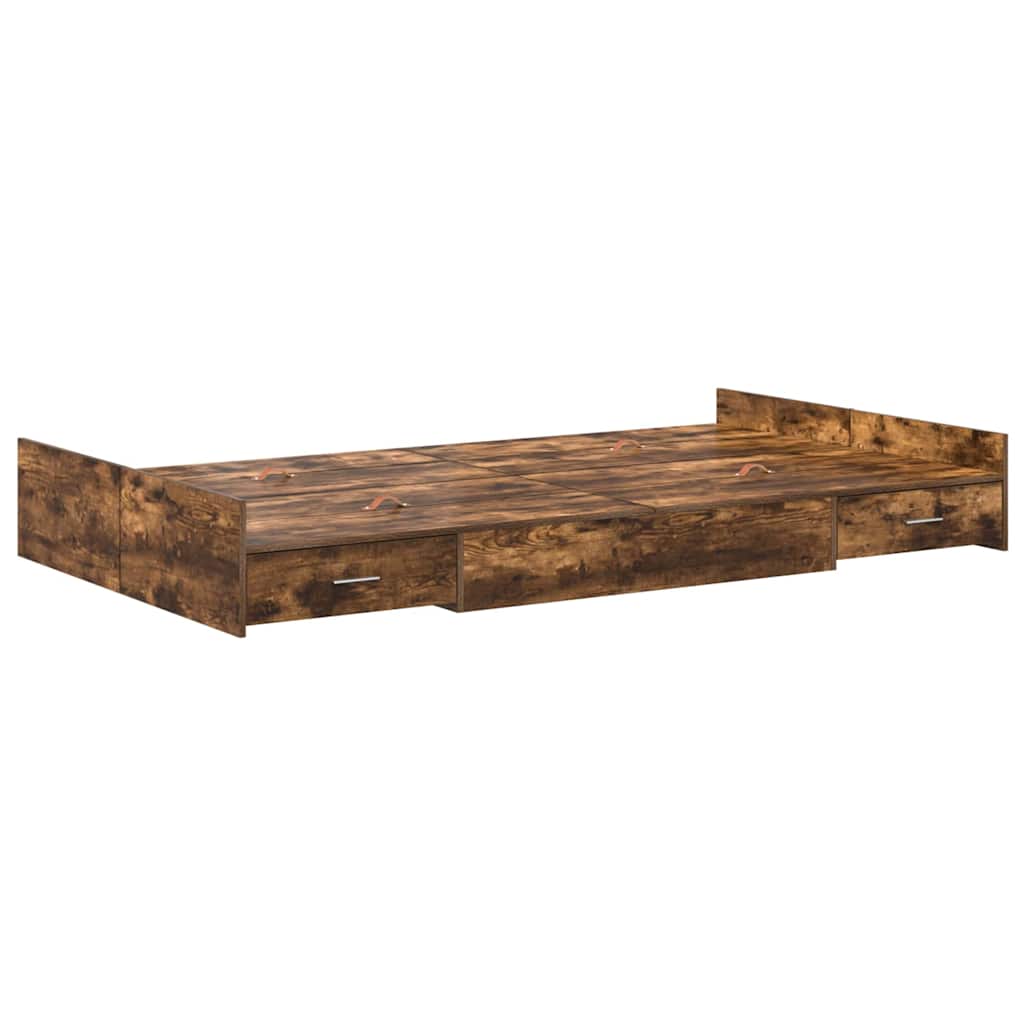 Storage Bed Frame Smoked Oak 120 x 190 cm Engineered Wood