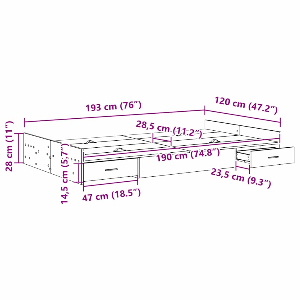 Storage Bed Frame Smoked Oak 120 x 190 cm Engineered Wood