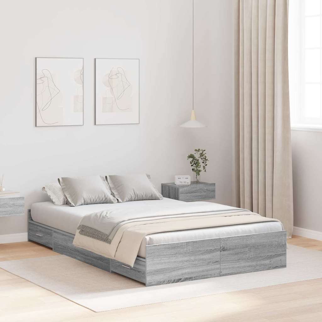 Storage Bed Frame Grey Sonoma 120 x 190 cm Engineered Wood