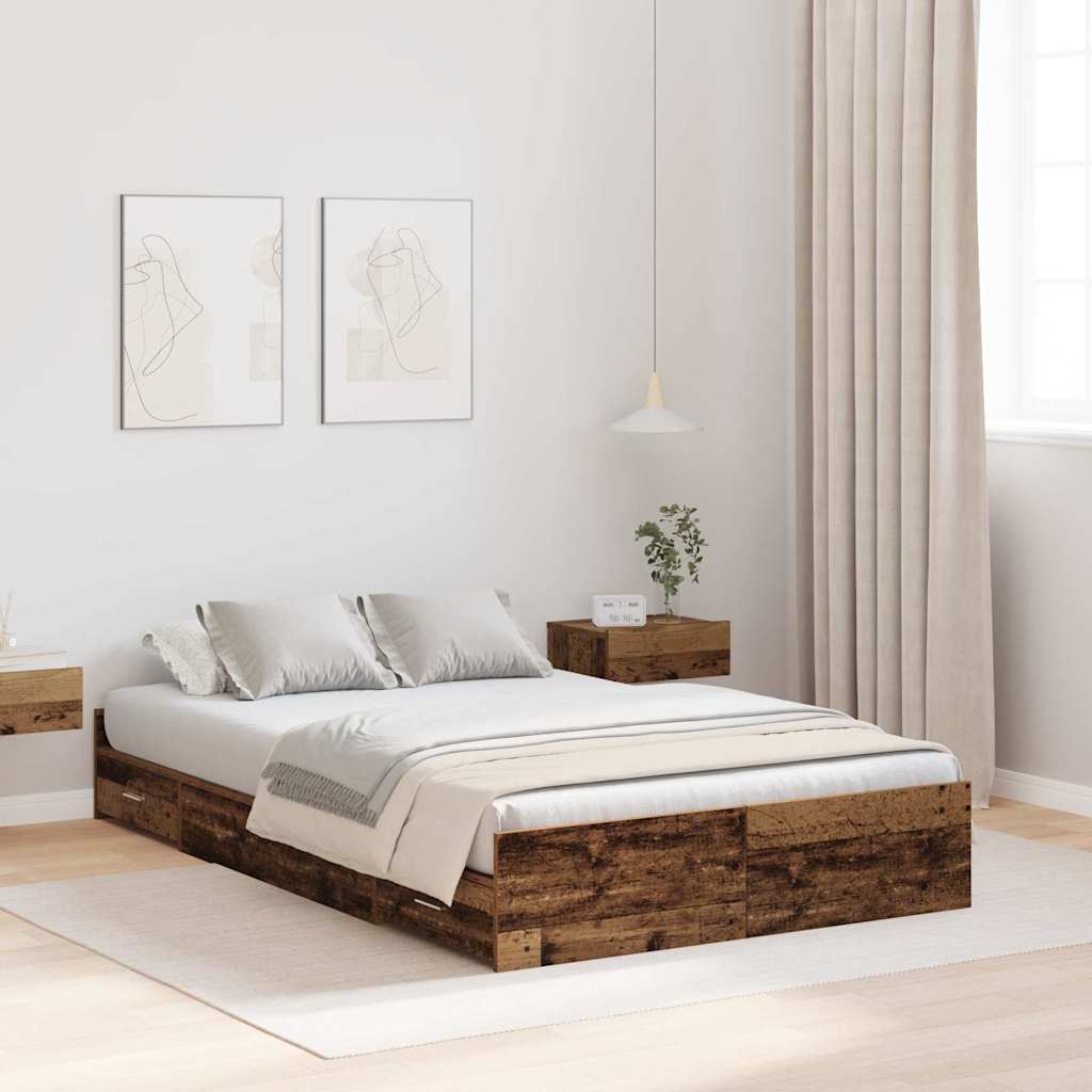 Storage Bed Frame Old Wood 120 x 190 cm Engineered Wood