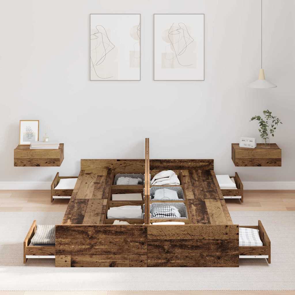 Storage Bed Frame Old Wood 120 x 190 cm Engineered Wood