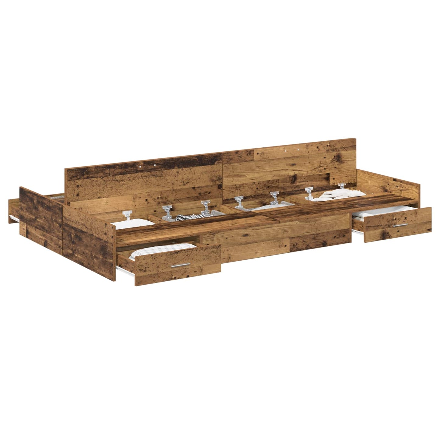 Storage Bed Frame Old Wood 120 x 190 cm Engineered Wood