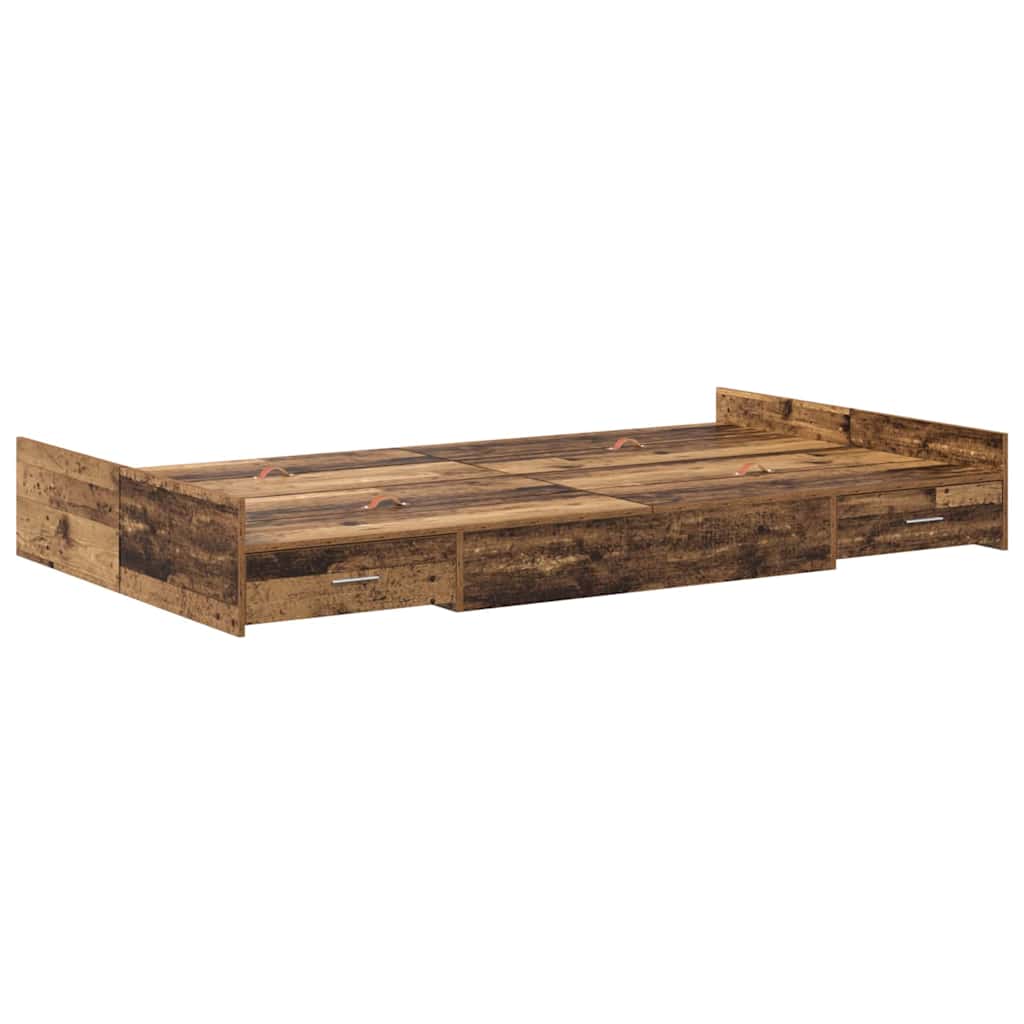 Storage Bed Frame Old Wood 120 x 190 cm Engineered Wood