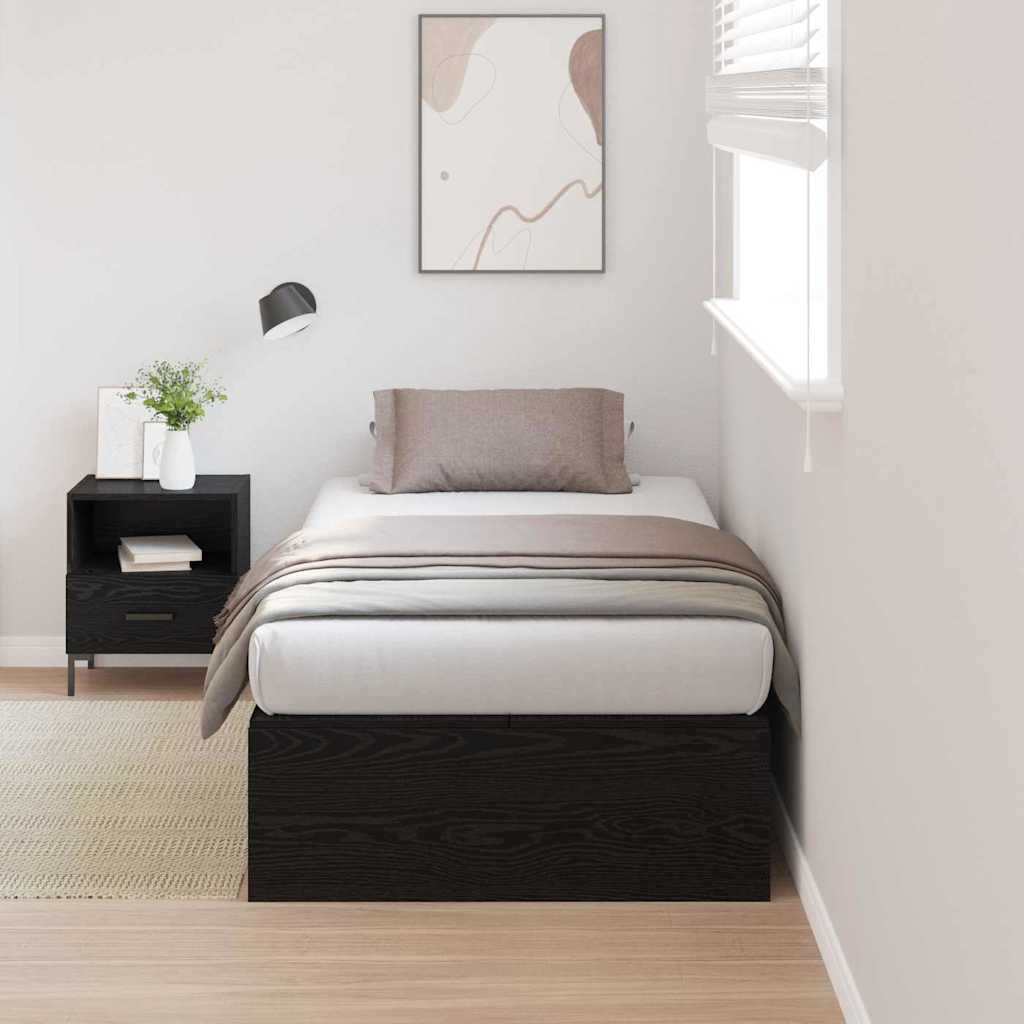 Storage Bed Frame Black Oak 90 x 200 cm Engineered Wood