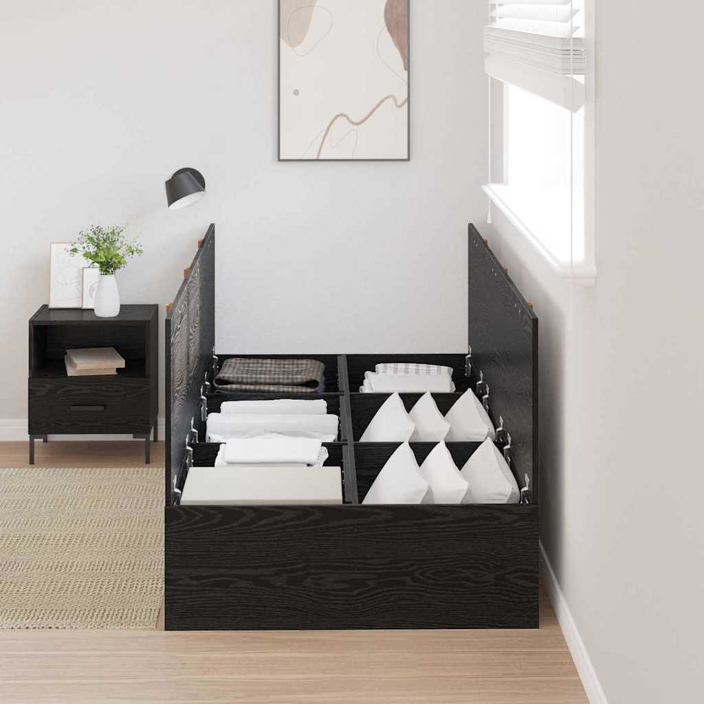 Storage Bed Frame Black Oak 90 x 200 cm Engineered Wood