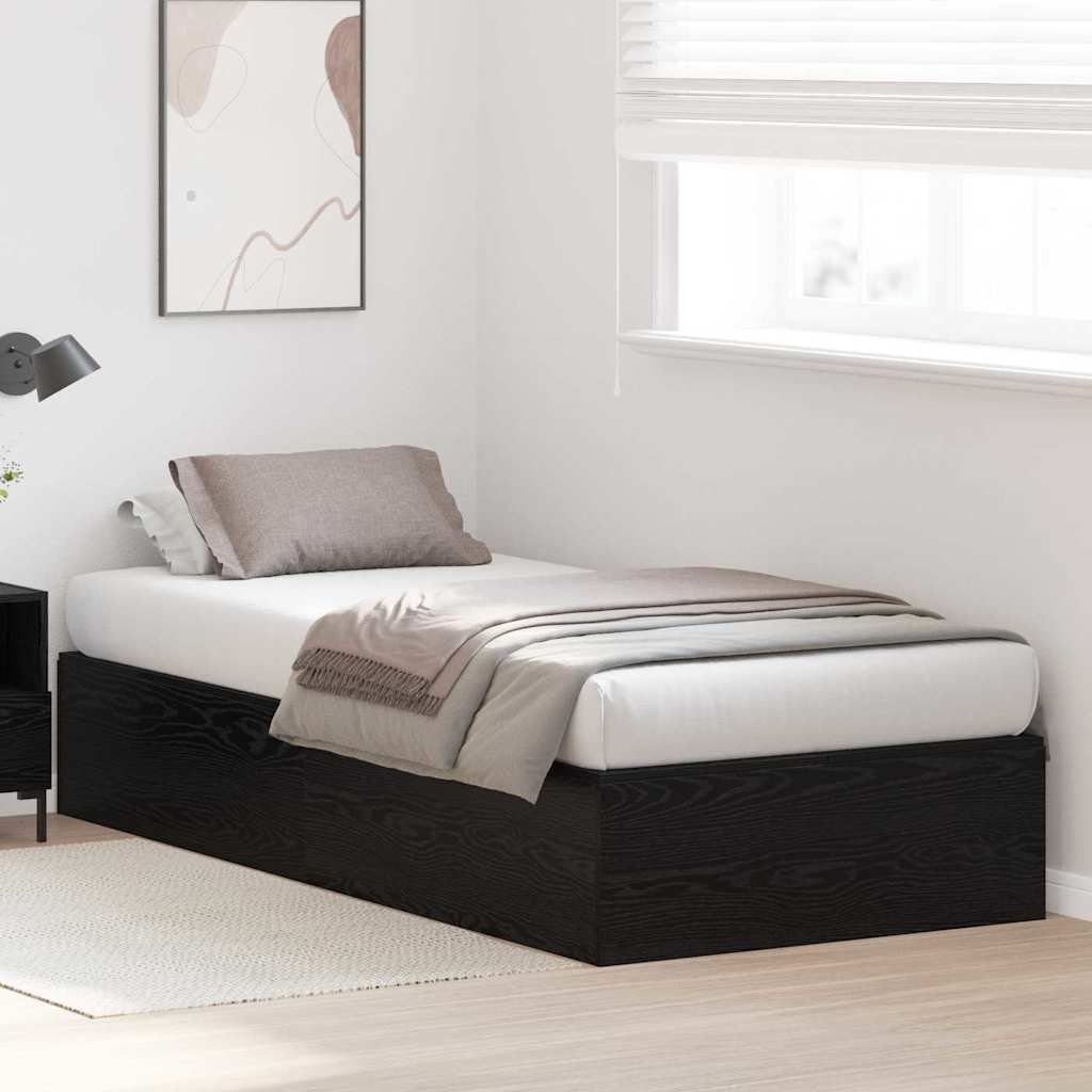 Storage Bed Frame Black Oak 90 x 200 cm Engineered Wood
