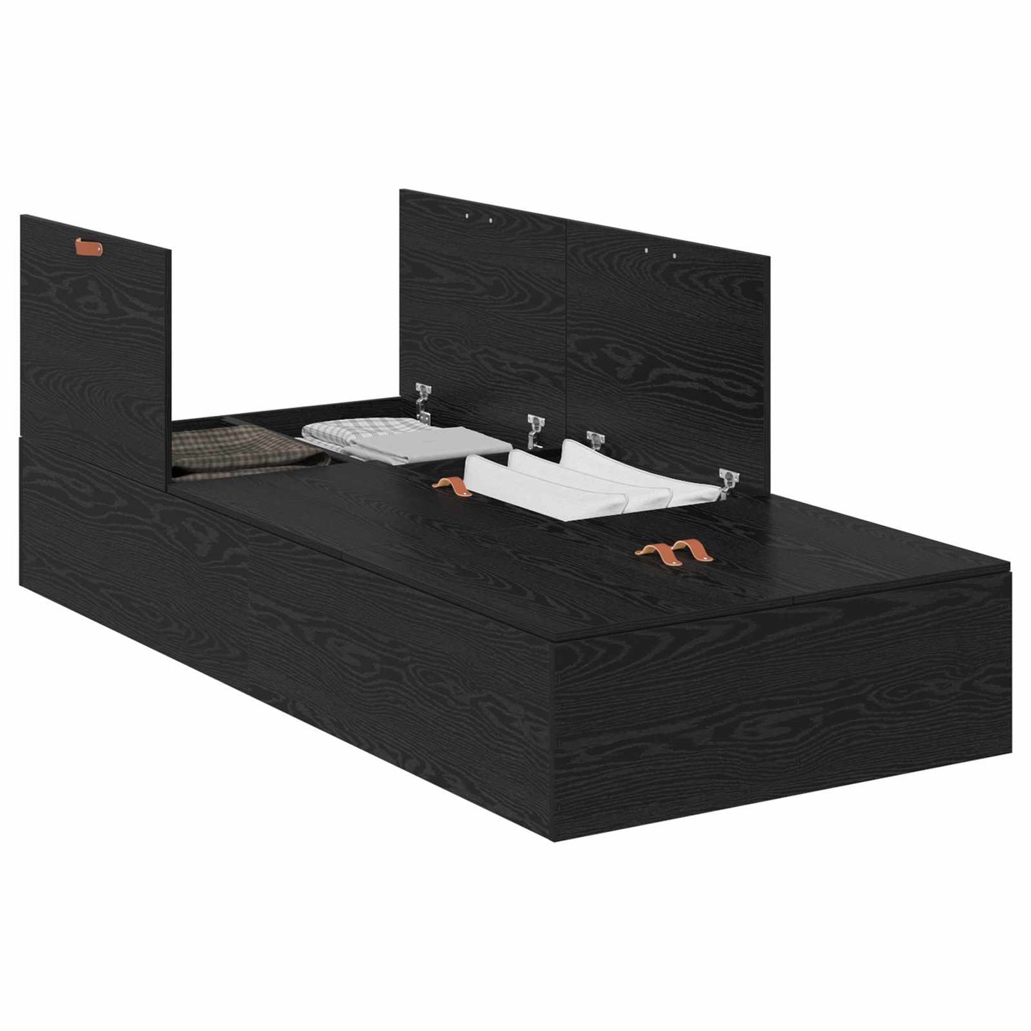 Storage Bed Frame Black Oak 90 x 200 cm Engineered Wood