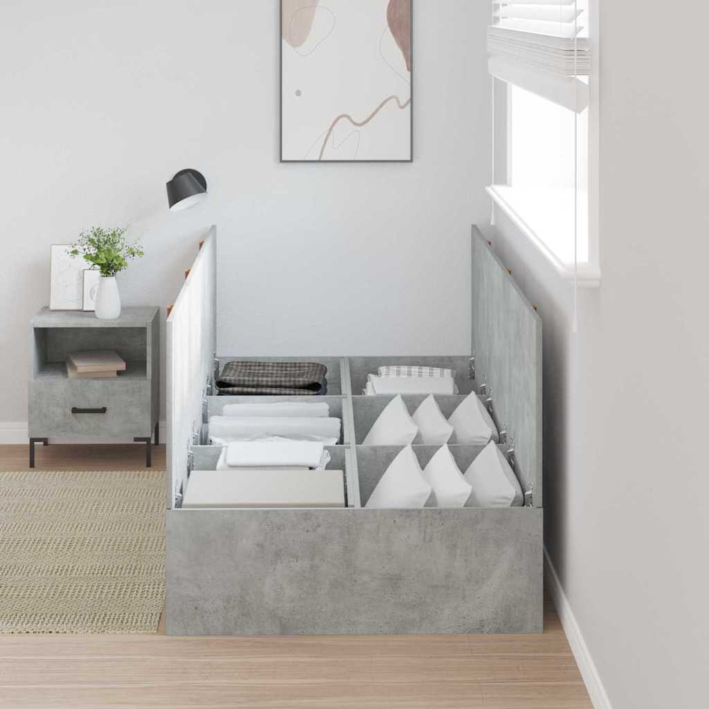 Storage Bed Frame Concrete Grey 90 x 200 cm Engineered Wood