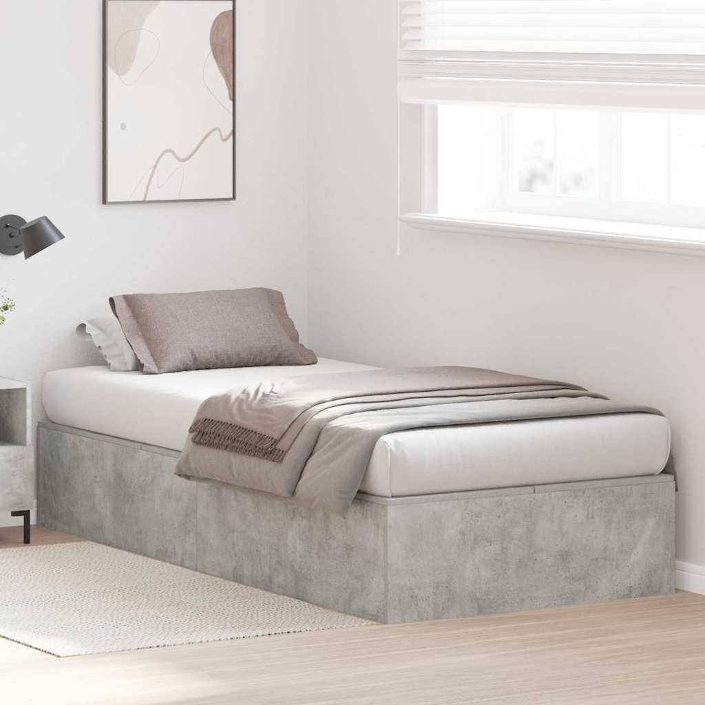 Storage Bed Frame Concrete Grey 90 x 200 cm Engineered Wood