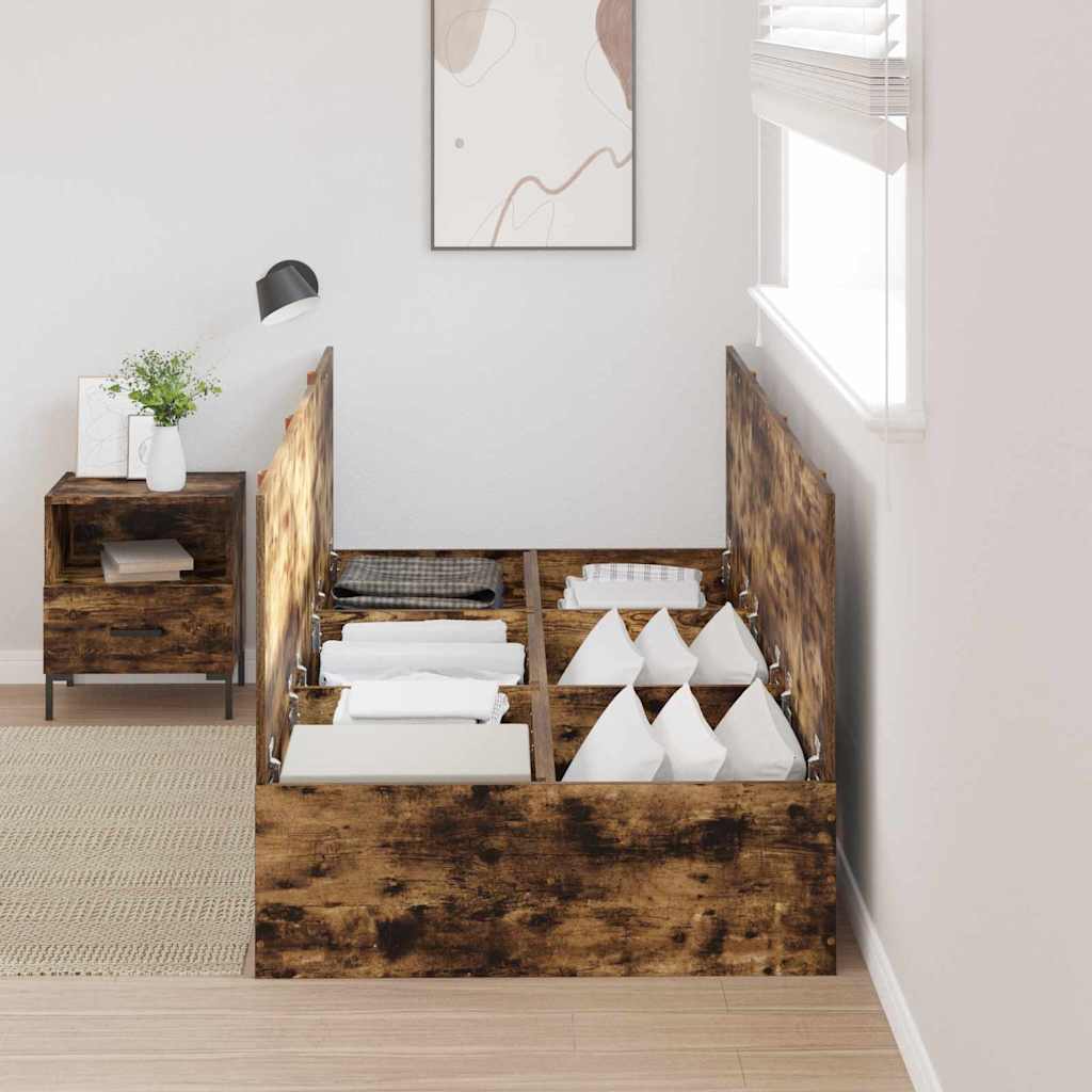 Storage Bed Frame Smoked Oak 90 x 200 cm Engineered Wood
