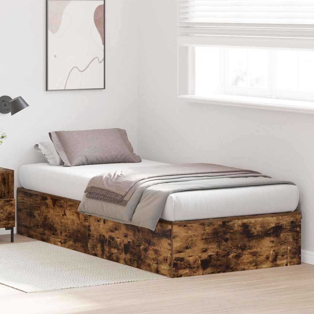 Storage Bed Frame Smoked Oak 90 x 200 cm Engineered Wood